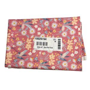 Pink Coral Floral Fabric Cotton Fabric 42"  1 Yard Daisy Yellow Blue